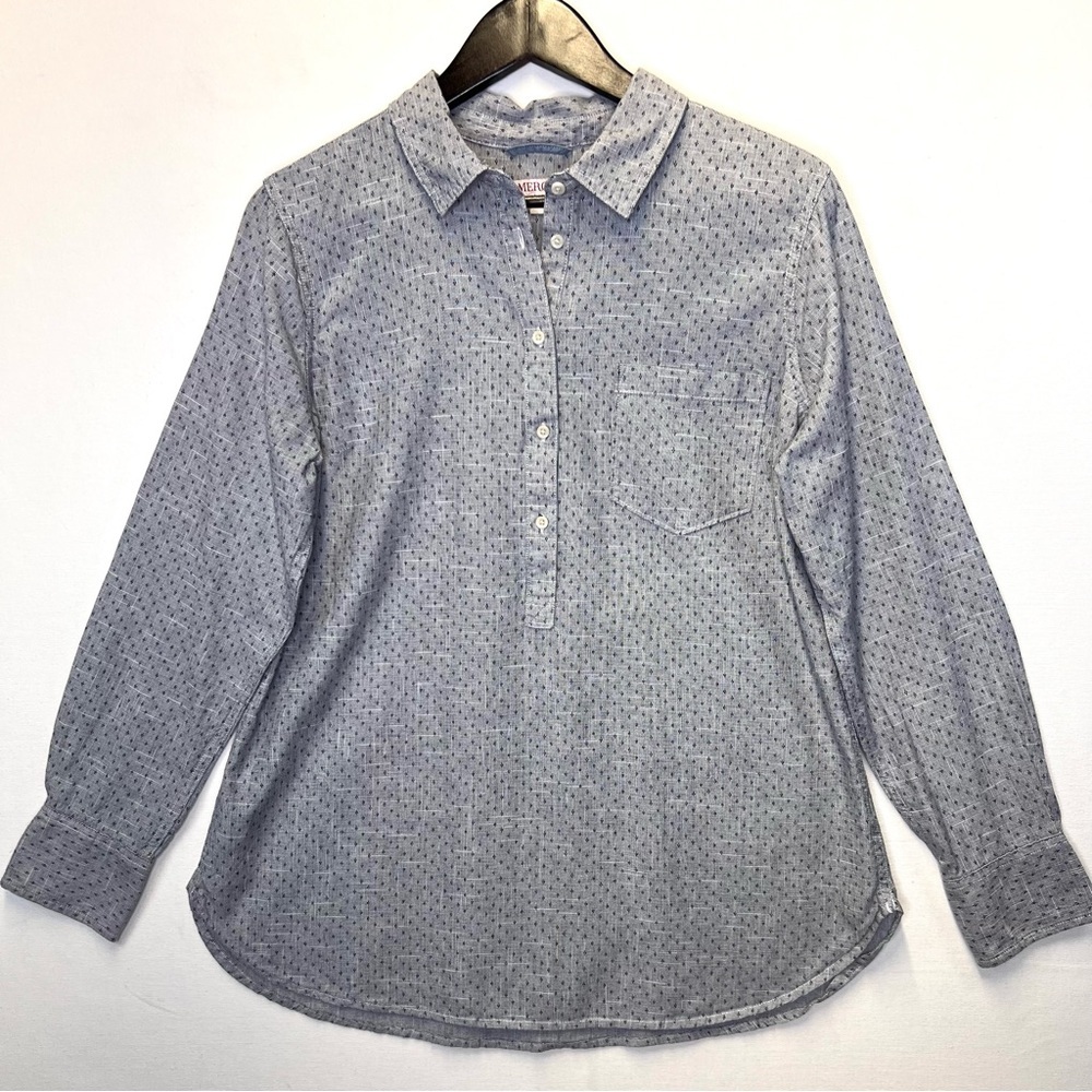 Merona long sleeve popover tunic top size XL‎ 1/2 button front textured chambray